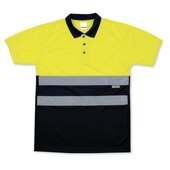 Polo alta visibilidad, amarillo fluor/azul oscuro, talla S